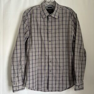 Jos A Bank Reserve Mens Long Sleeve Buttoned Shirt Gray/ Blue Large Tailored Fit